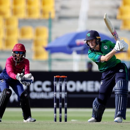 Gaby Lewis of Ireland bats during the ICC Women's T20 World Cup Qualifier 2024 match between Ireland and United Arab Emirates at Zayed Cricket Stadium on April 25, 2024 in Abu Dhabi, United Arab Emirates.