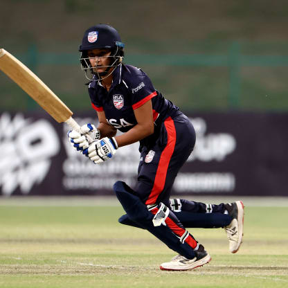 Suhani Thadani of USA bats during the ICC Women's T20 World Cup Qualifier 2024 match between Thailand and USA at Zayed Cricket Stadium on May 01, 2024 in Abu Dhabi, United Arab Emirates.