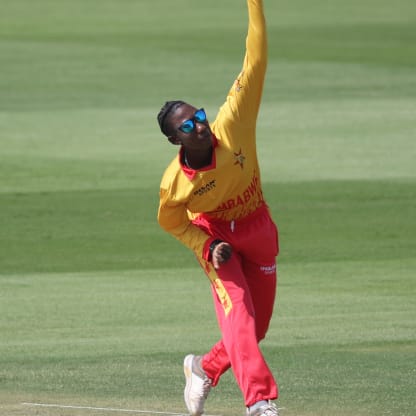 Kelis Ndlovu of Zimbabwe in bowling action during the ICC Women's T20 World Cup Qualifier 2024 match between Ireland and Zimbabwe at Zayed Cricket Stadium on April 29, 2024 in Abu Dhabi, United Arab Emirates.