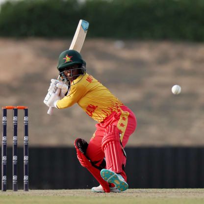 Modester Mupachikwa of Zimbabwe bats during the ICC Women's T20 World Cup Qualifier 2024 match between Zimbabwe and Netherlands at Tolerance Oval on May 01, 2024 in Abu Dhabi, United Arab Emirates.