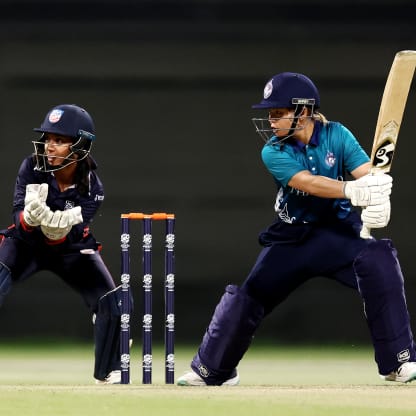 Naruemol Chaiwai of Thailand bats during the ICC Women's T20 World Cup Qualifier 2024 match between Thailand and USA at Zayed Cricket Stadium on May 01, 2024 in Abu Dhabi, United Arab Emirates.