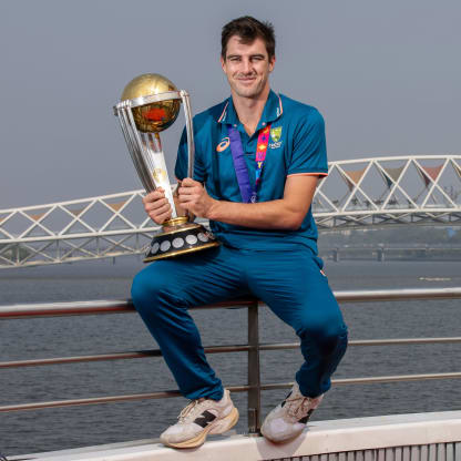 ICC Men's Cricket World Cup 2023 winning captain Pat Cummins in front of the Atal Pedestrian Bridge at the Sabarmati Riverfront