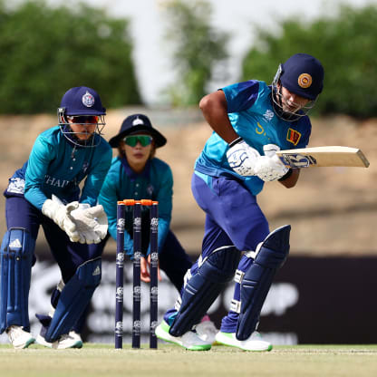 Chamari Athapaththu of Sri Lanka bats during the ICC Women's T20 World Cup Qualifier 2024 match between Sri Lanka and Thailand at Tolerance Oval on April 25, 2024 in Abu Dhabi, United Arab Emirates.