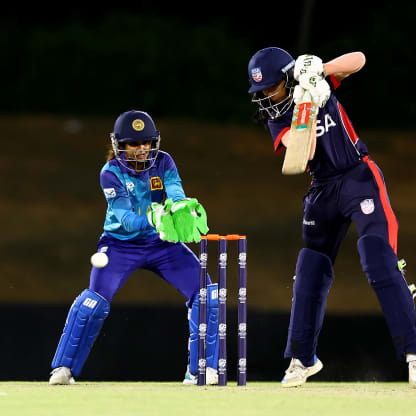 Aditiba Chudasama of USA bats during the ICC Women's T20 World Cup Qualifier 2024 match between USA and Sri Lanka at Tolerance Oval on May 03, 2024 in Abu Dhabi, United Arab Emirates.