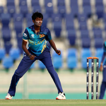 Kaveesha Dilhari of Sri Lanka looks on after bowling during the ICC Women's T20 World Cup Qualifier 2024 match between Sri Lanka and Uganda at Zayed Cricket Stadium on May 01, 2024 in Abu Dhabi, United Arab Emirates.