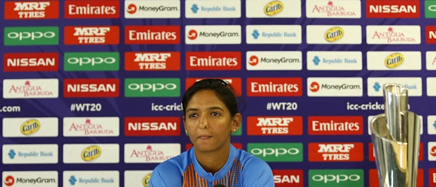 Harmanpreet Kaur, Captain of India addresses the media during the India Captain's Arrival Press Conference ahead of the ICC Women's World T20 2018 tournament at Coolidge Cricket Ground on November 2, 2018 in Antigua, Antigua and Barbuda.