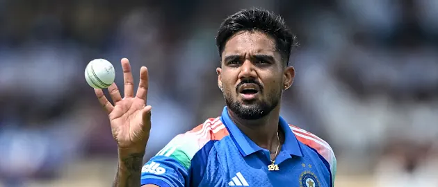 India's Gurnoor Brar prepares to bowl during the third one-day international (ODI) cricket match between India and Afghanistan