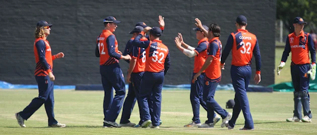 Netherlands celebrating a wicket, Netherlands v Nepal at Kwekwe, March 17 2018 (©ICC).