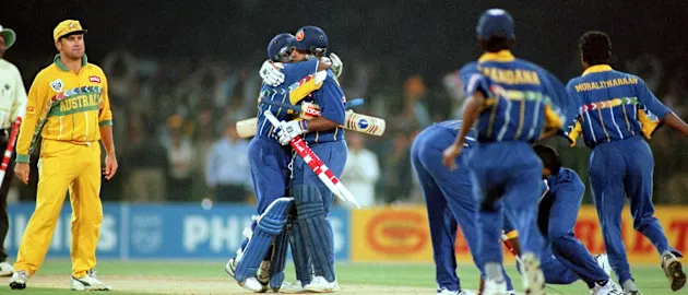 Sri Lanka celebrate beating Australia in the final of the 1996 World Cup