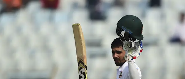 Mominul Haque celebrates his century on day one against Sri Lanka