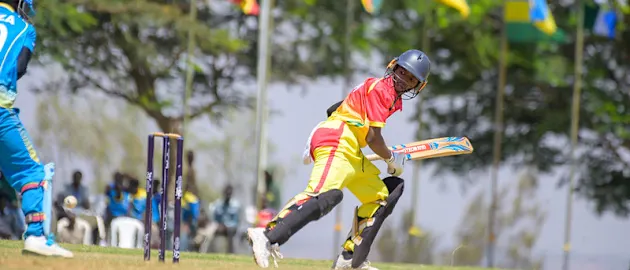 130826 Rwanda Vs Ghana-Prince Adotei of Ghana is beaten outside the off stump