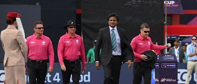 The umpires walk out ahead of the ICC Men´s T20 Cricket World Cup West Indies & USA 2024 match between Pakistan and Ireland at on June 16, 2024 in Lauderhill, Florida. 