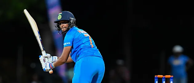 Harmanpreet Kaur of India hits 4 during a warm-up match at Coolidge Cricket Ground on November 4, 2018 in Coolidge, Antigua and Barbuda.