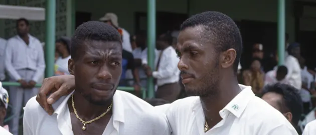 Curtly Ambrose with his long-time new-ball partner Courtney Walsh in 1992
