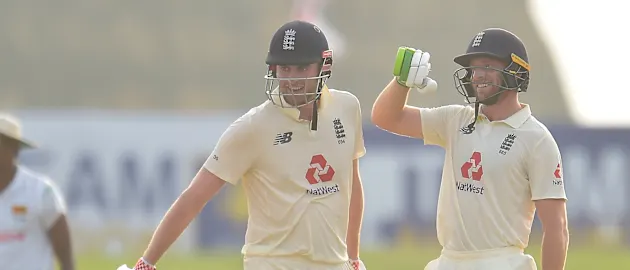 Jos Buttler and Dom Sibley celebrate the win of second test