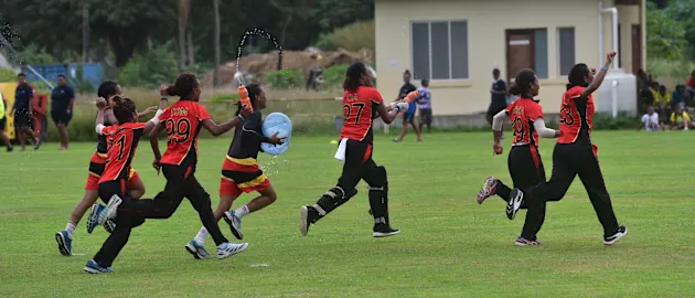 PNG celebrate after winning the Women's Qualifier EAP 2019