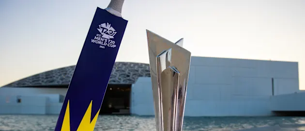 The ICC Men's T20 World Cup 2021 trophy at The Louvre Abu Dhabi ahead of the ICC Men’s T20 World Cup 2021 that begins on Sunday 17 October in UAE and Oman.