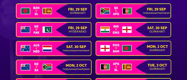 ICC Men's Cricket World Cup warm-up matches schedule