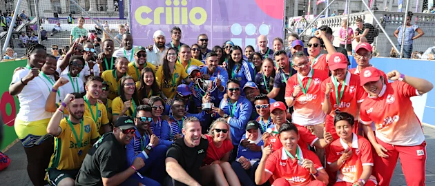 Players and staff get together after the final during the Criiio Cup at Trafalgar Square on July 12, 2019 in London, England.