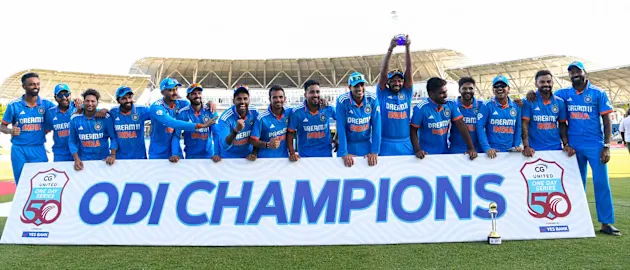 India celebrate the series victory over the West Indies // Getty Images