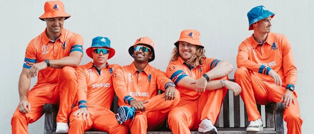Netherlands players don the World Cup kit (Credit: KNCB)