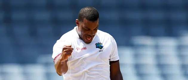 Shannon Gabriel celebrates after dismissing Asad Shafiq