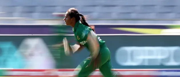 Marufa Akter of Bangladesh in bowling action during the ICC Women's T20 World Cup group A match between New Zealand and Bangladesh at Newlands Stadium on February 17, 2023 in Cape Town, South Africa.