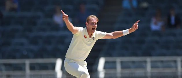 England bowler Stuart Broad appeals for the wicket of Pieter Malan during Day Four of the Fourth Test between South Africa and England at Wanderers on January 27, 2020 in Johannesburg, South Africa.