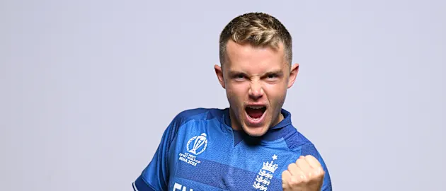 England's Sam Curran sporting the CWC23 kit