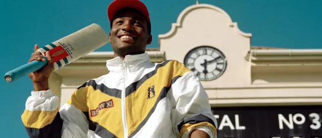 Brian Lara after his record-breaking unbeaten 501 for Warwickshire