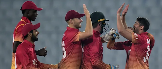 Graeme Cremer celebrates his his side after beating Sri Lanka in the tri-series