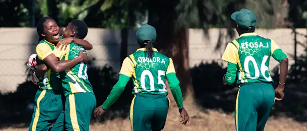 Nigeria captain Etim Blessing is congratulated by her team mates