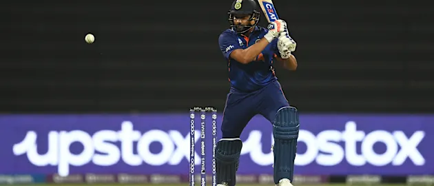 Rohit Sharma of India plays a shot during the ICC Men's T20 World Cup match between India and Afghanistan