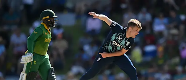 Sam Curran of England bowls during the 2nd One Day International between South Africa and England at Mangaung Oval on January 29, 2023 in Bloemfontein, South Africa.