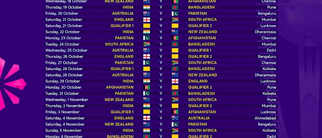 The schedule for Cricket World Cup 2023