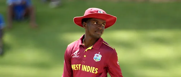 Kimani Melius of West Indies bats during the ICC U19 Cricket World Super League Play-Off Semi-Final match between West Indies and South Africa at JB Marks Oval on February 01, 2020 in Potchefstroom, South Africa.