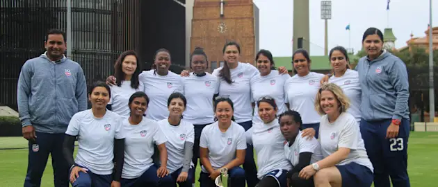USA Women's team poses with the trophy at the Sydney Cricket Ground in Australia