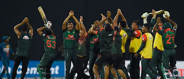 Bangladesh engage in their now-trademark 'snake charmer' celebration