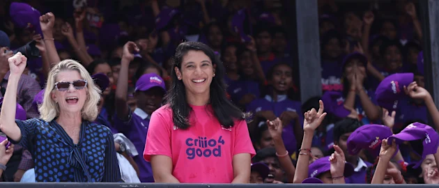 India vice-captain Smriti Mandhana teaches the first Criiio 4 Good learning modules to 1000 children at Narendra Modi Stadium.