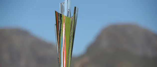 Detailed view of the ICC Women's T20 World Cup Trophy during the ICC Women's T20 World Cup group B match between West Indies and England at Boland Park on February 11, 2023 in Paarl, South Africa.