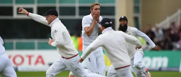 Broad reacts to Ben Stokes' superb catch to dismiss Adam Voges // Getty Images