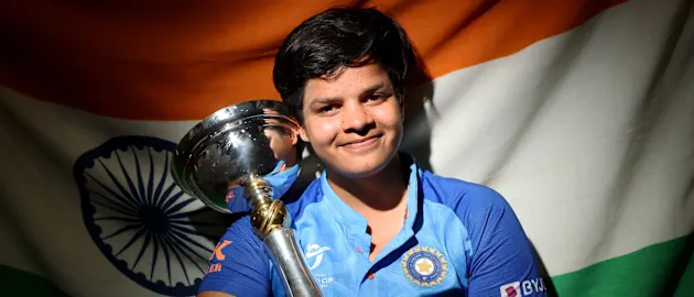 A proud Shafali Verma with the winning trophy