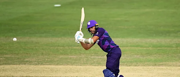 Kyle Coetzer of Scotland plays a shot during the ICC Men's T20 World Cup match between New Zealand and Scotland at Dubai International Stadium on November 03, 2021 in Dubai, United Arab Emirates.