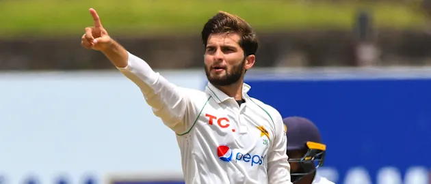 Shaheen Afridi celebrates a wicket against Sri Lanka