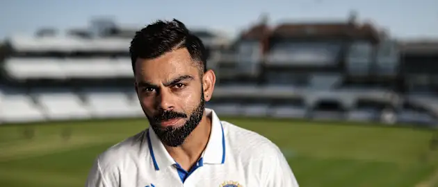 Virat Kohli showing off the new India WTC Final kit.