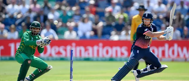 Jonny Bairstow hits out watched by Sarfraz Ahmed