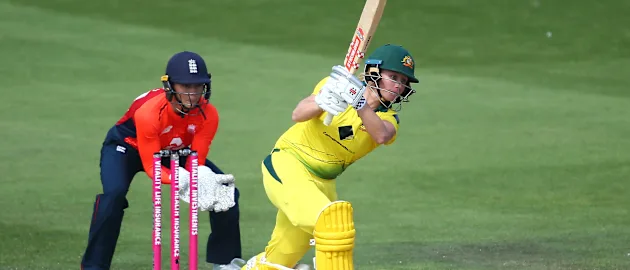 Beth Mooney of Australia bats during the 2nd Vitality Women's IT20 at The 1st Central County Ground on July 28, 2019 in Hove, England.