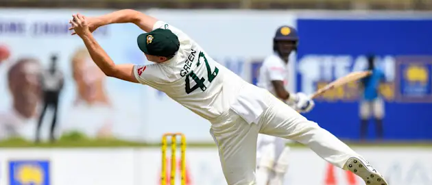 Cameron Green hangs on to a Pathum Nissanka edge