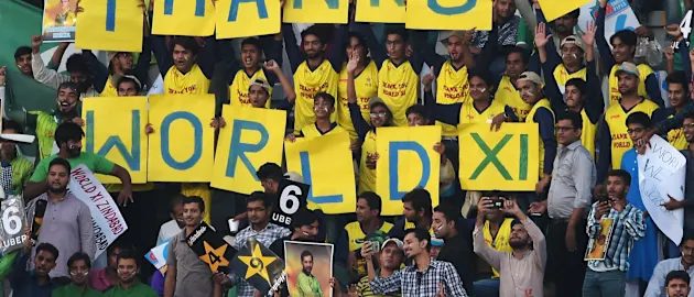 Pakistan fans thank the ICC World XI for taking part in the historic series in Lahore