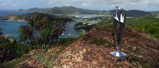 Detailed view of the trophy during the Winning Captain's Photocall - ICC Women's World T20 2018 at Shirley Heights Lookout on November 25, 2018 in Antigua, Antigua and Barbuda.